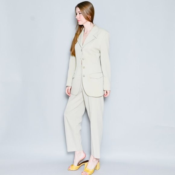 713. VINTAGE Blasé Beige Blazer and Pants Pantsuit S/M - Picture 6 of 11